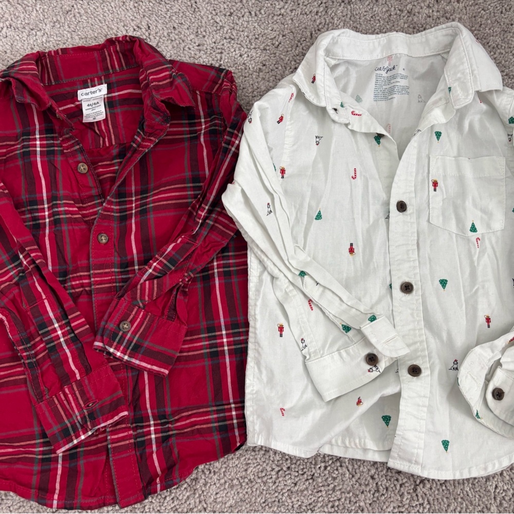 4T boys Plaid Red and White Patterned Kids Shirts